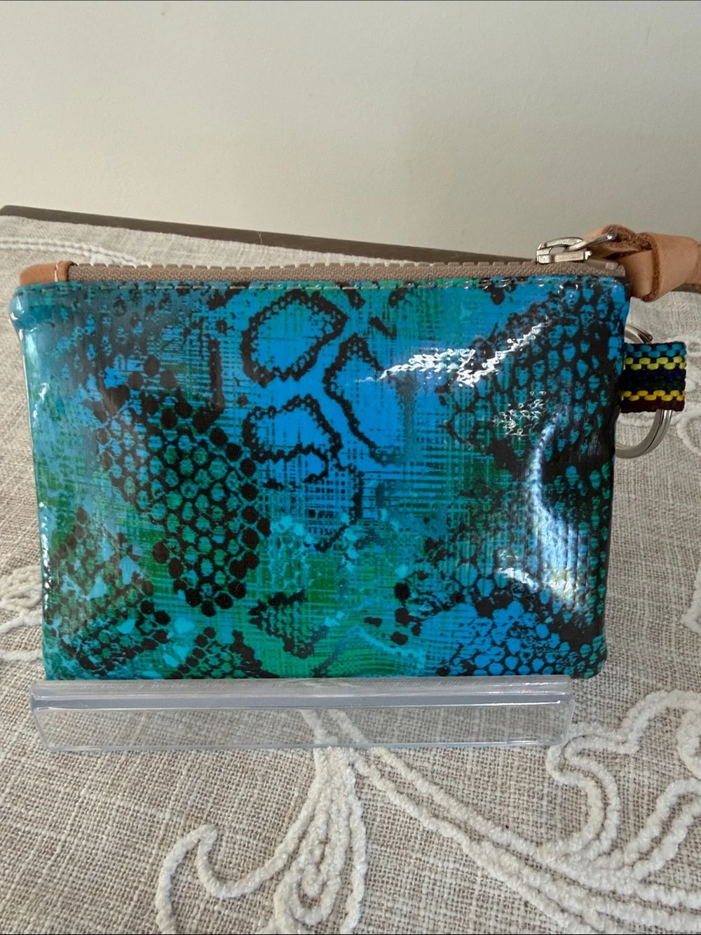 Consuela Kyle Teal & Turquoise Snake-Print Zip Pouch